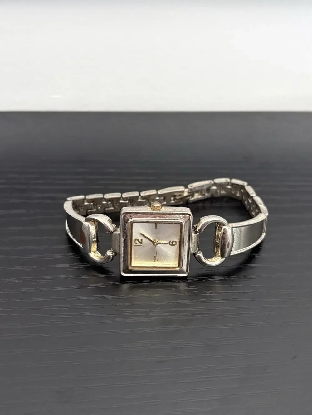 Vintage Accutime Women’s Square Bracelet Watch Quartz Silver Tone Japan Untested